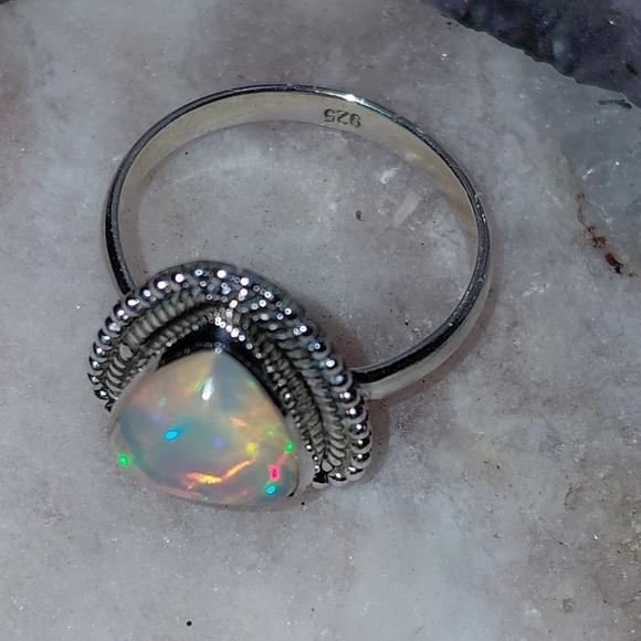 Ethiopian Opal Sterling Silver Ring Size 8 - Picture 10 of 12
